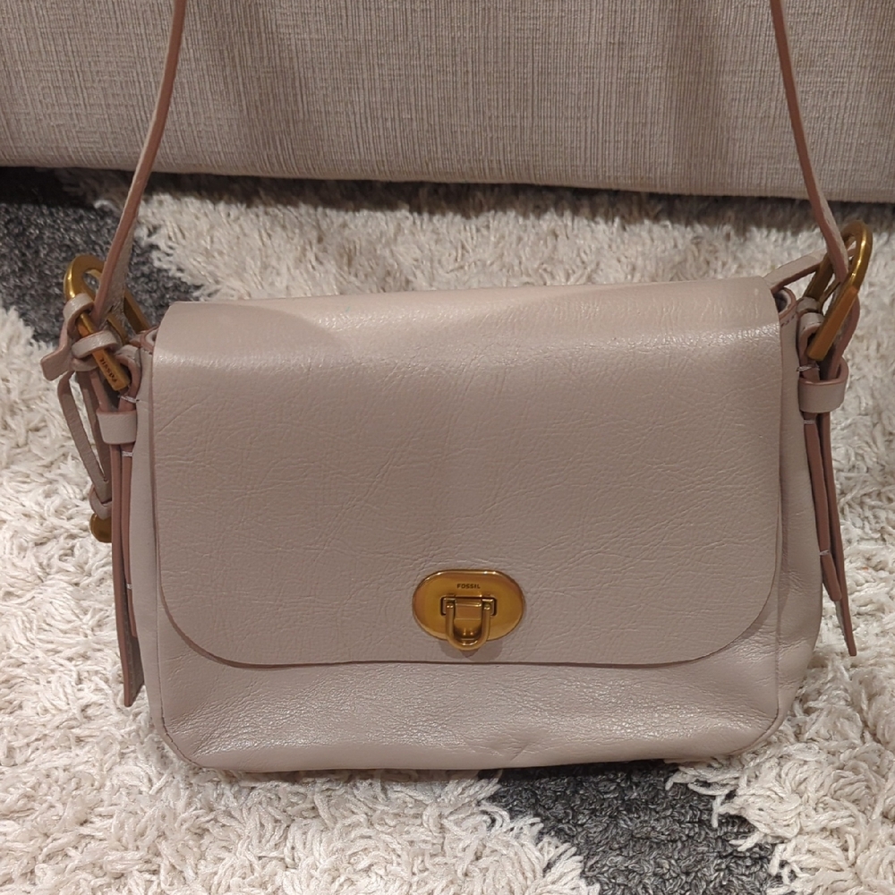 Fossil Cream Crossbody Bag with Gold Accents